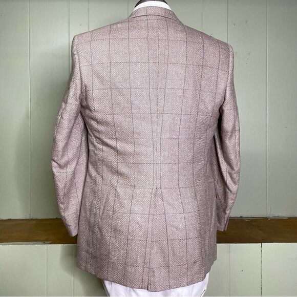 Burberry Tan Windowpane Check Wool Blazer Sports Coat 2 Button Mens 38R - Picture 2 of 9